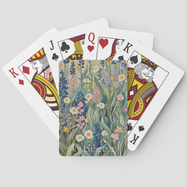 Wiesenweiher: Pastellfarben-Wildblumen Spielkarten (Rückseite)