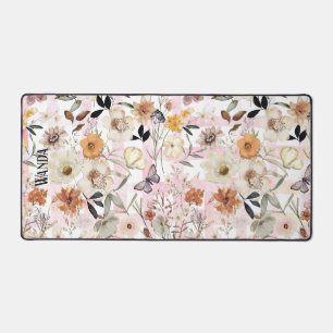 Wiesenwildblumen & Schmetterlinge Muster Monogramm Schreibtischunterlage