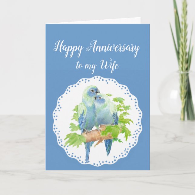 Wife Anniversary, Cute Romantic Parrots, Birds Karte (Vorderseite)