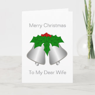 Wife Christmas Card Silver Coloured Bells Feiertagskarte