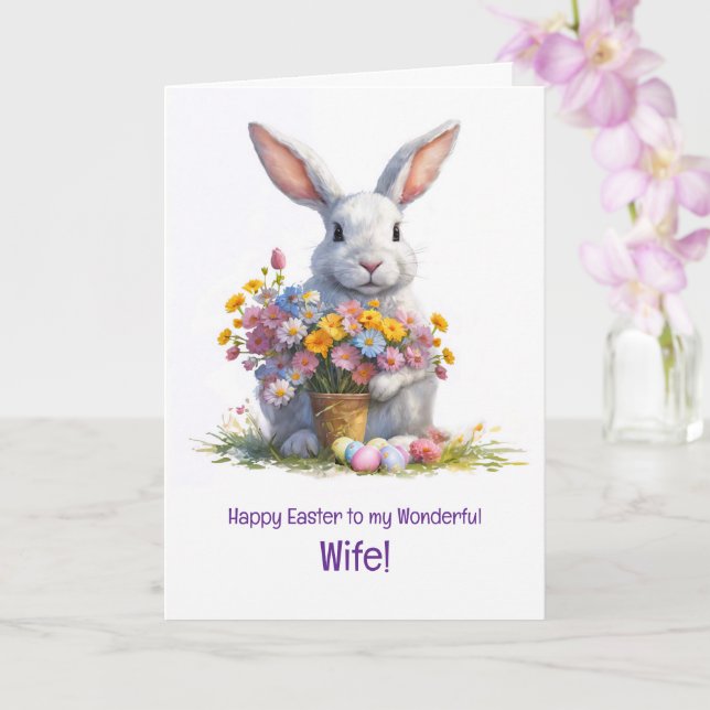Wife Happy Easter with Cute Bnny and Flowers  Karte (Orchidee)