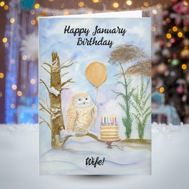 Wife Happy January Birthday Owl Cake Karte (Von Creator hochgeladen)