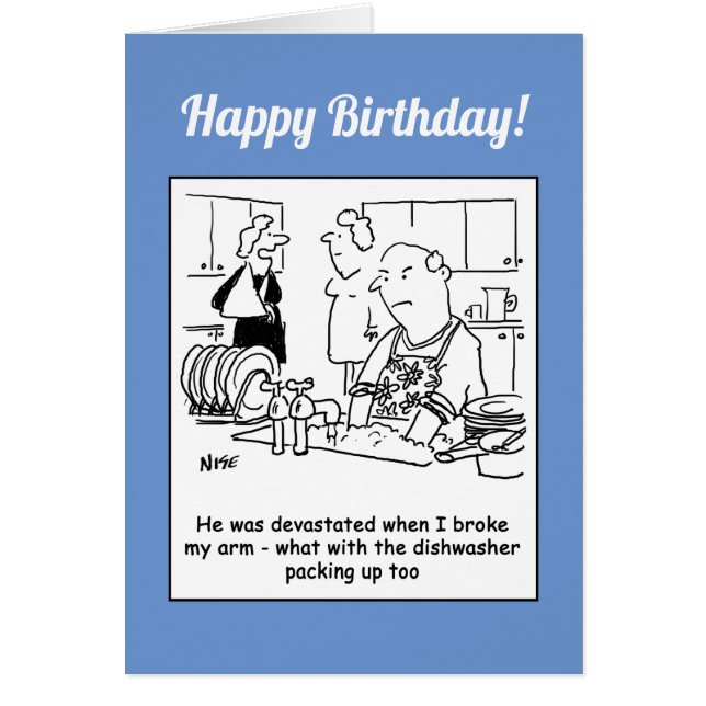 Wife Has Broken Arm so Man Washes Dishes Cartoon. (Vorne)