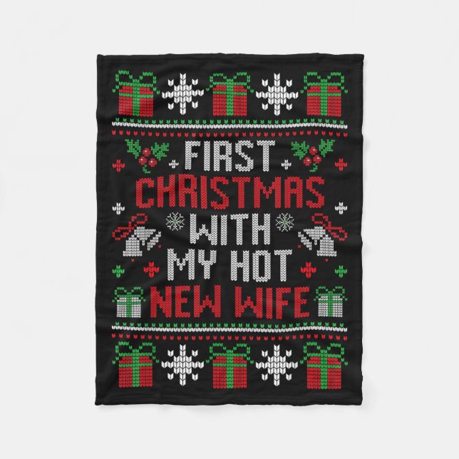 Wife Husband First Christmas Just Married Christma Fleecedecke (Vorderseite)