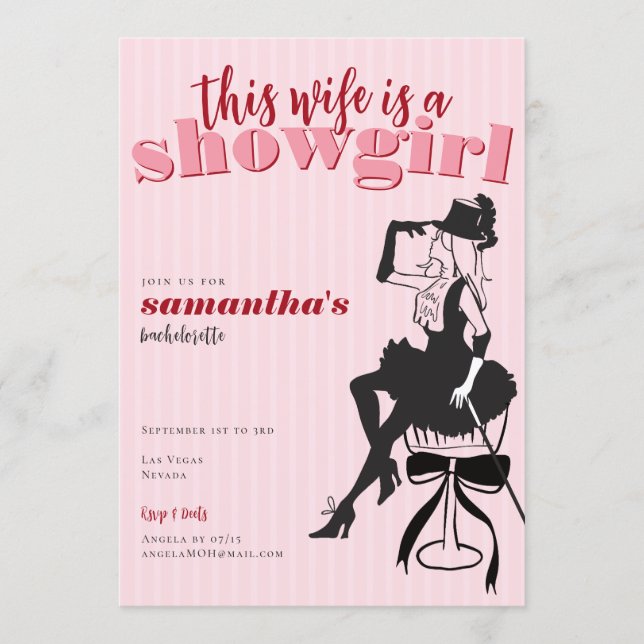 Wife Is A Showgirl Bachelorette Weekend Itinerary  Einladung (Vorderseite)