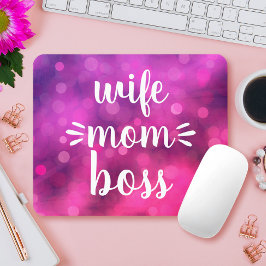 Wife Mom Boss Babe Fun Script Typography Hot Pink Mousepad