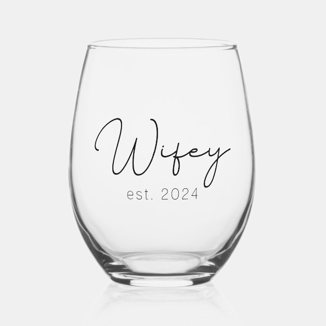 Wifey est 2024 Bride als Geschenk Weinglas Ohne Stiel (Vorderseite)