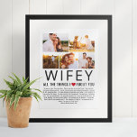 Wifey Foto Collage Dinge, die wir Liebe über Sie L Poster<br><div class="desc">Kompilieren Sie eine Liste von Dingen,  die Sie Liebe über Ihre Ehefrau,  fügen Sie einige Lieblingsfotos und Sie haben ein Geschenk,  das sie schätze! Ideal für Geburtstage und Weihnachten,  Jubiläen und Valentinstag zu regulieren</div>