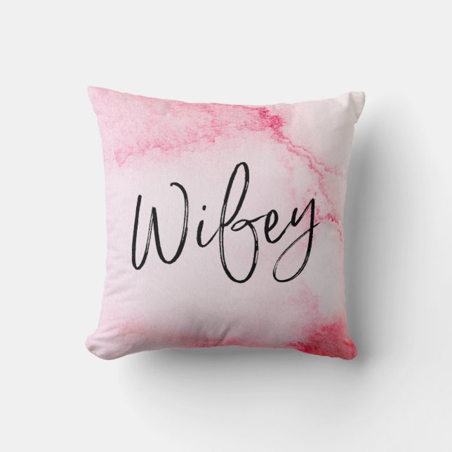 Wifey handbuchstabiert pinkfarbenes Kissen (Vorderseite)
