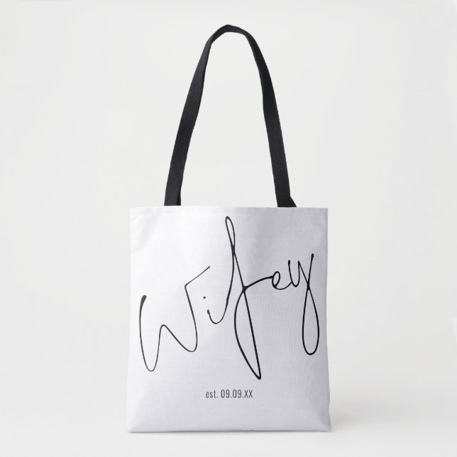 Wifey Handwriting Script-Hochzeitdatum Tasche (Vorderseite)