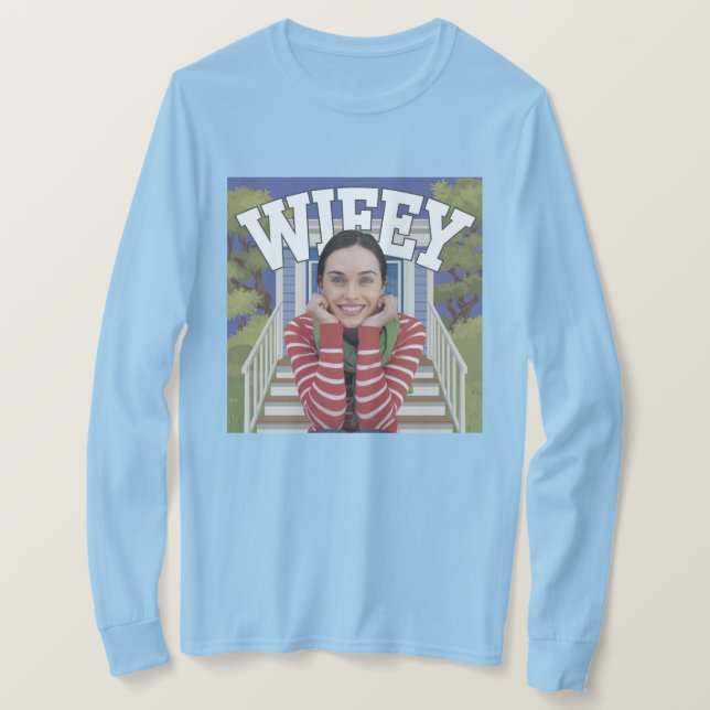 Wifey Light Blue Long Sleeve T - Shirt (Design vorne)