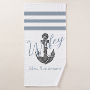 Wifey Nautique Monogramme Dusty Blue Ancre Beach