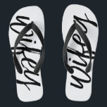 Wifey - Whimsical Black Calligraphy for the Bride Flip Flops<br><div class="desc">Dieses Design hat die Farbe schwarz. Ein skurriler Stil mit einer Mod und schicken Touch. Sie können das Jubiläumsdatum oder -jahr hinzufügen - oder den zusätzlichen Schriftart löschen.</div>