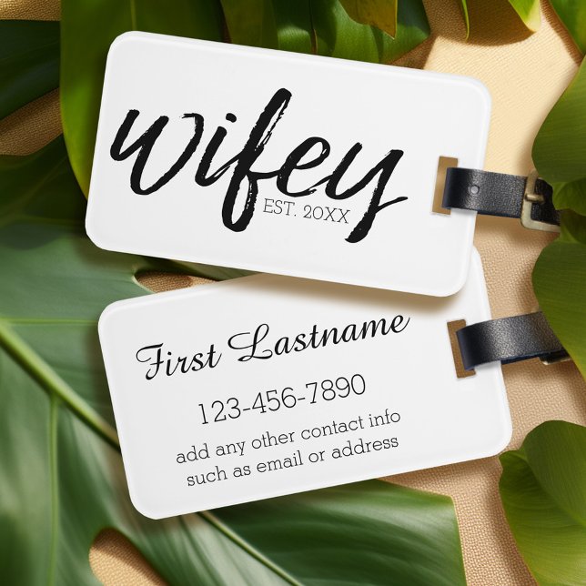 Wifey - Whimsical Black Calligraphy for the Bride Gepäckanhänger (Personalized luggage tag - Wifey and Hubby Both Available)