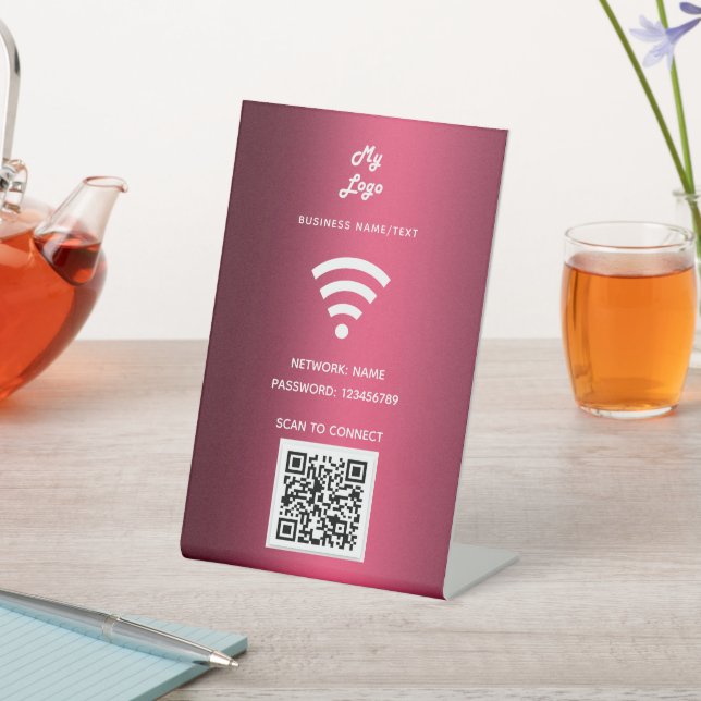 Wifi Business Logo qcode Scan verbinden Burgundy Sockelschild (In SItu)