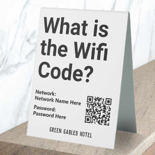 WiFi-Code mit QR-Code auf einem Tischaufsteller