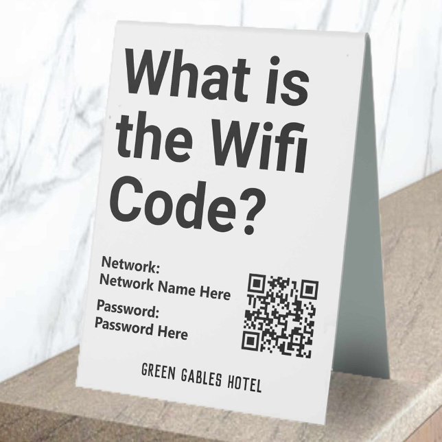 WiFi-Code mit QR-Code auf einem Tischaufsteller (Von Creator hochgeladen)