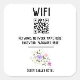 WiFi-Code mit QR-Code und Blumendesign Quadratischer Aufkleber