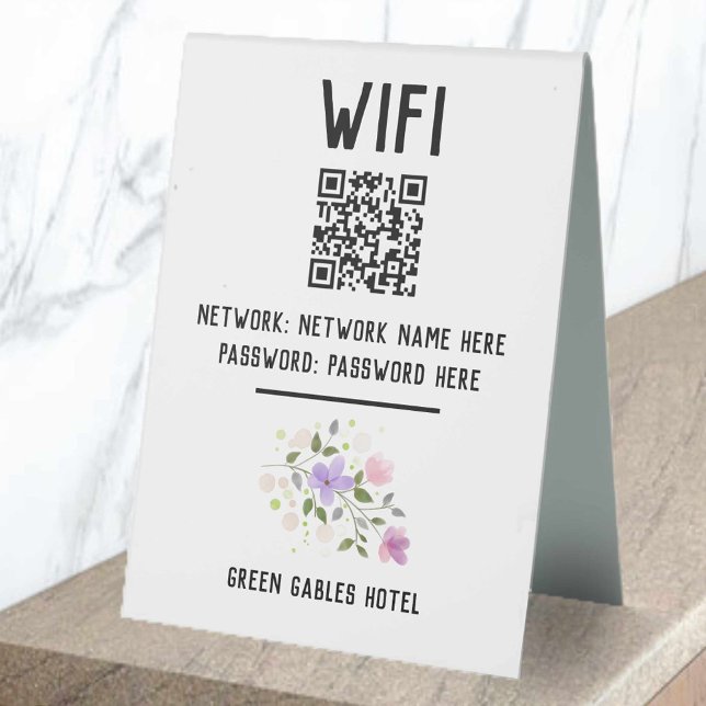 WiFi-Code mit QR-Code und Blumendesign Tischaufsteller (Von Creator hochgeladen)