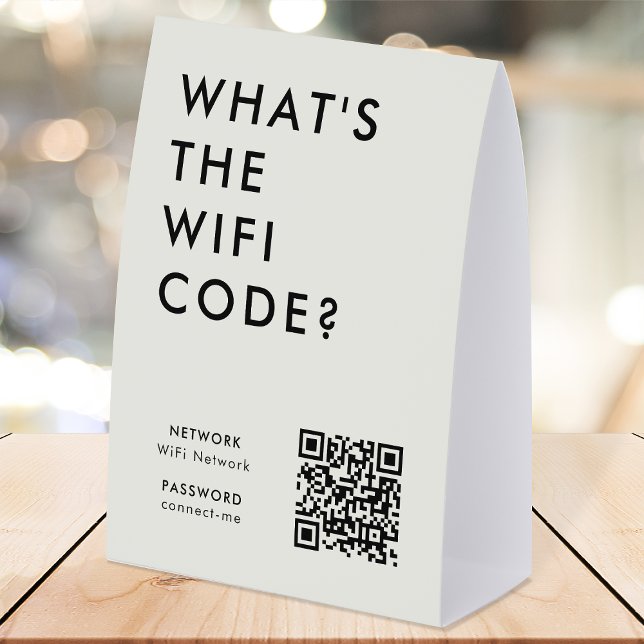 WiFi Code Table Tent | Network QR Tabletop Sign Tischaufsteller (What's the WiFi Code? paper table tent signs with QR code to connect seamlessly to your Wi-Fi)