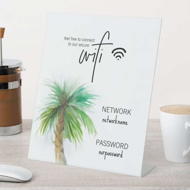 Wifi Custom Tabletop Sign - Palm Tree Beach Thema Sockelschild (In Situ)