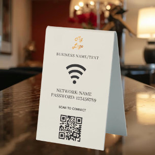 Wifi-Geschäftslogo QR-Code-Scan zum Verbinden beig Tischaufsteller