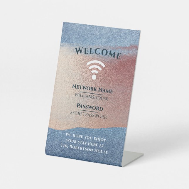 WiFi Internet Password Zuhause Office Rose Gold Sockelschild (Vorderseite)