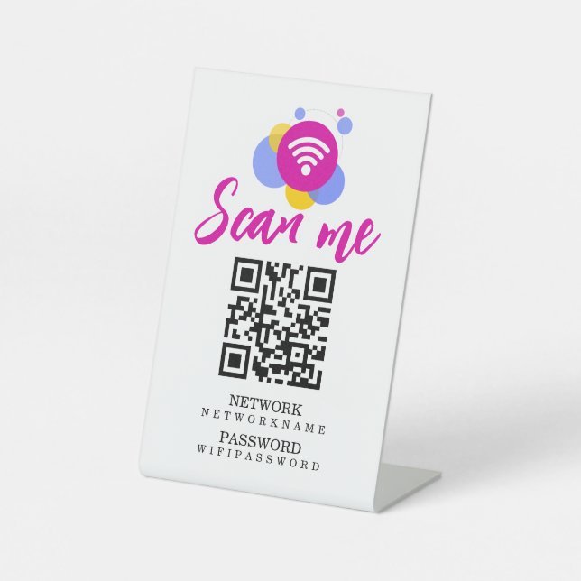 Wifi-Kennwort und Personalisierter QR-Code für das Sockelschild (Vorderseite)