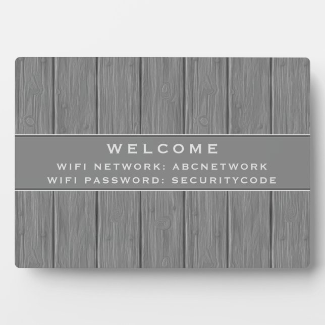 WiFi-Kennwortsignatur | Graue Holzplanke Fotoplatte (Vorderseite)