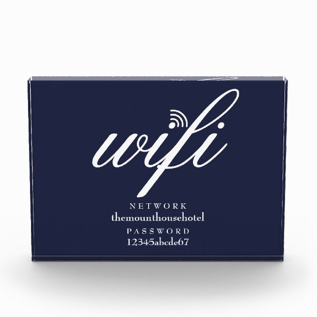 Wifi Network and Password Sign Navy Blue Fotoblock (Vorderseite)