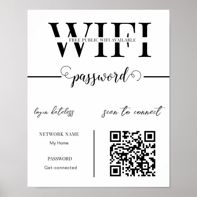 WIFI Network Password QR Code Black & White Modern Poster (Vorne)