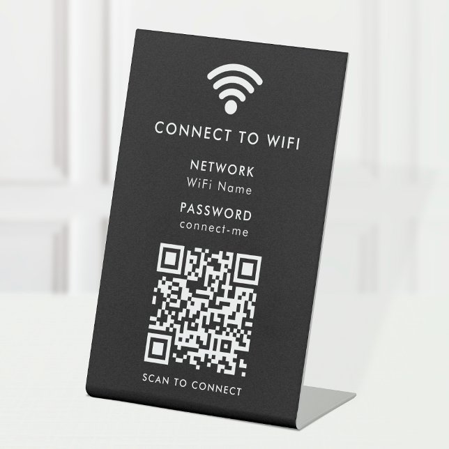 Wifi Network QR Code Scan to Connect Modern Black Sockelschild (Von Creator hochgeladen)