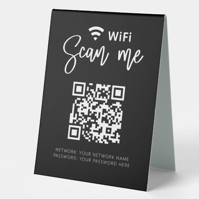 Wifi Network QR Code Schwarz Modernes Geschäft Tischaufsteller (Vorderseite)