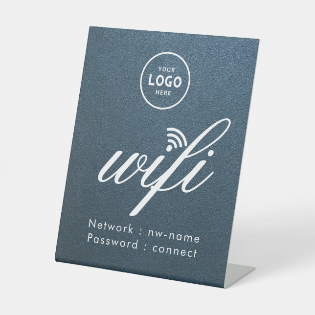 WiFi Passwort Code Geschäft Logo Blau  Sockelschild (Vorderseite)