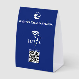 Wifi QR Code Blau und Ihr Firmenlogo Tischaufsteller