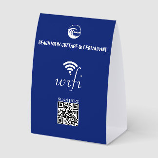 Wifi QR Code Blau und Ihr Firmenlogo Tischaufsteller