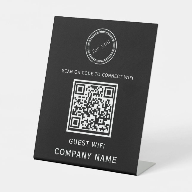 Wifi QR-Codekennwort und Netzwerkname Schwarz Sockelschild (Vorderseite)