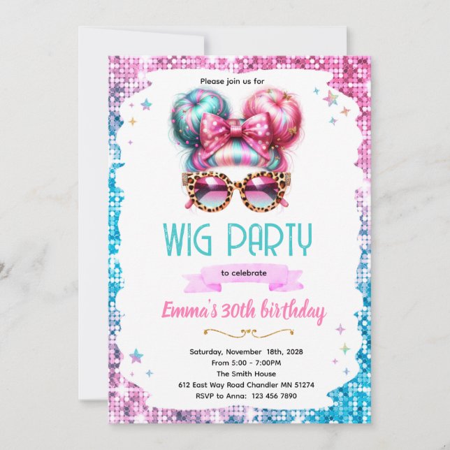 Wig party invitation  (Devant)