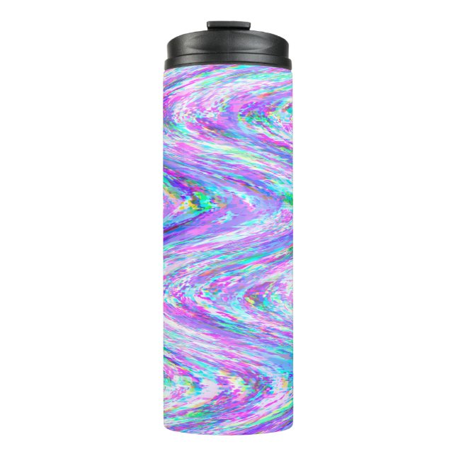 Wiggle glitch Zeilen farbig lila Thermosbecher (Vorderseite)