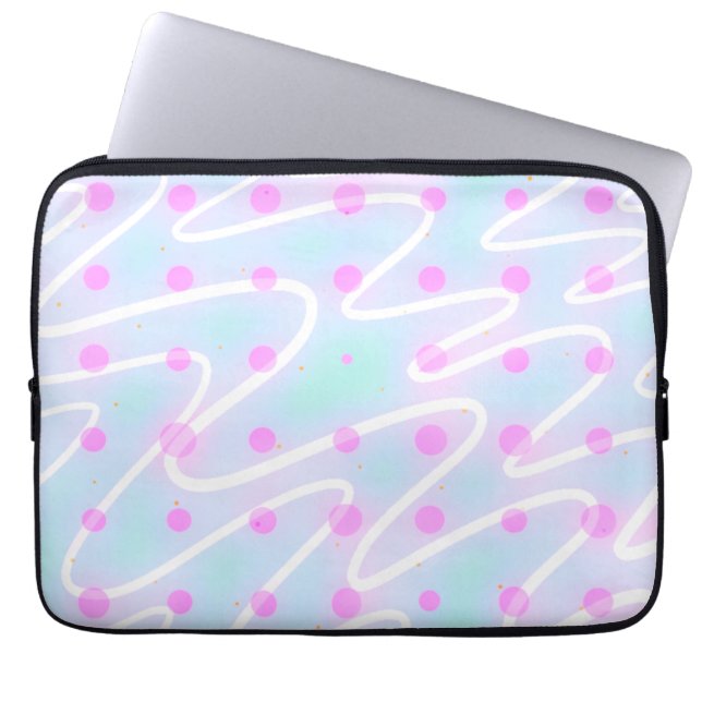 Wiggle Linien blau und magenta Punkte Laptopschutzhülle (Vorderseite)