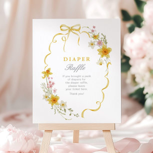 Wiilflower Diaper Raffle Floral Bow Baby Dusche Poster