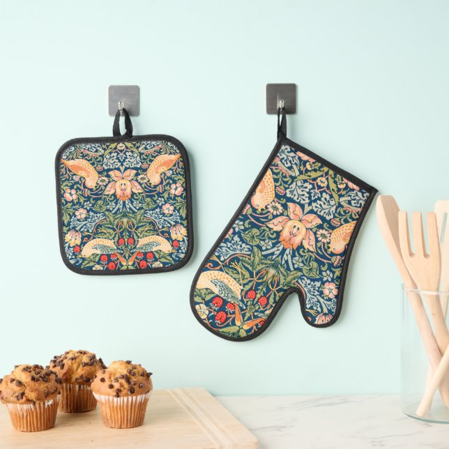 Wiilliam Morris "Strawberry Diief" Ofenhandschuh & Topflappen-Set (Insitu (Hängend))