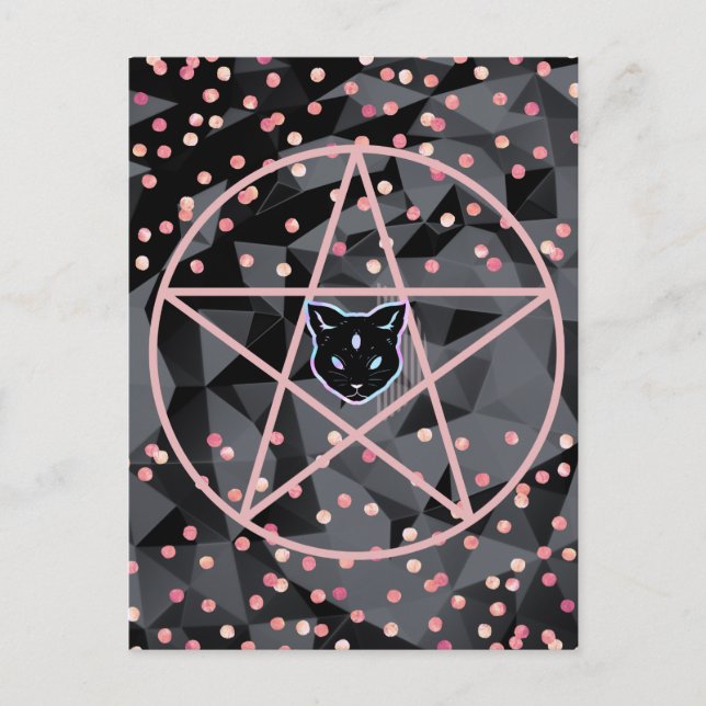 WiizyHexenzauberhexe Kosmische Katze Pentagramm Ma Postkarte (Vorderseite)