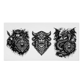 Wiking, Drache & Schildmaid – Nordische mythische  Poster