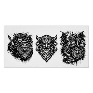 Wiking, Drache & Schildmaid – Nordische mythische  Poster