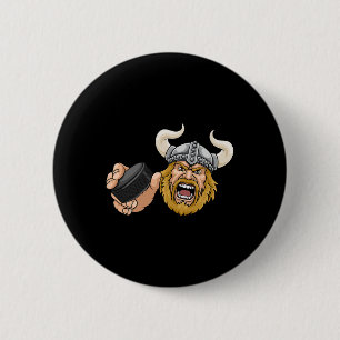 Wiking-Eishockeypuck-Cartoon-Charakter-Mann Button