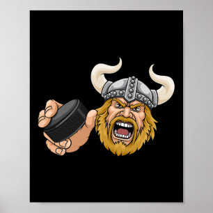 Wiking-Eishockeypuck-Cartoon-Charakter-Mann Poster