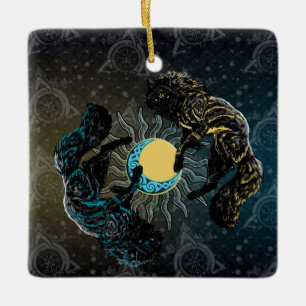 Wiking Wölfe Sonne Mond Nordische Mythologie Keramikornament