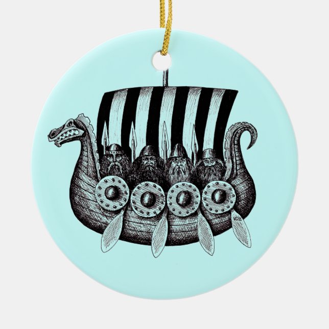 Wikinger Drekar im Keramik Ornament (Vorne)