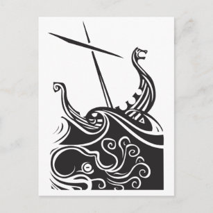 Wikinger Longship mit Kraken auf dem stürmischen M Postkarte
